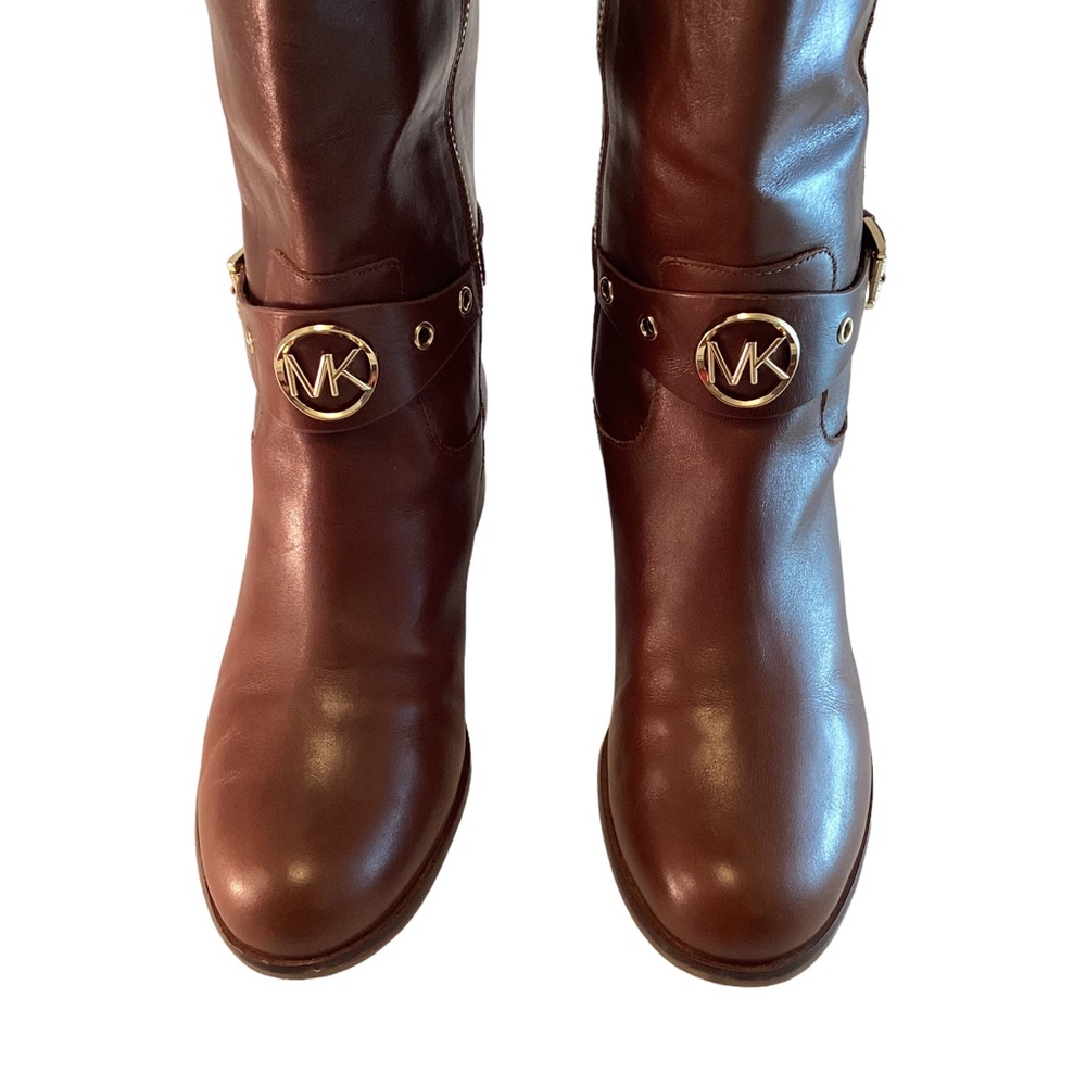Michael Kors Knee High Boots High Riding Boot Zip Camel Tan Leather Women's 7M - Picture 7 of 12